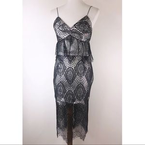 Vegan Leather & Lace Midi Skirt and Top 2 piece Set NWT